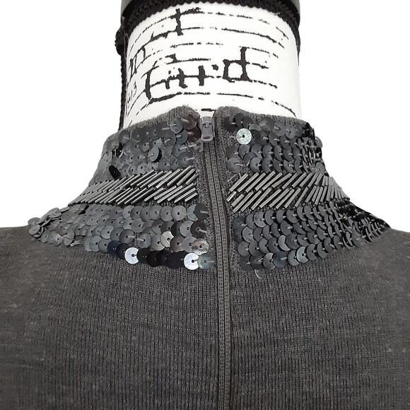 Vintage 90s Sequin Mock Neck Sweater Beaded Gray Long Sleeve Womens M Dynasty - Picture 6 of 11